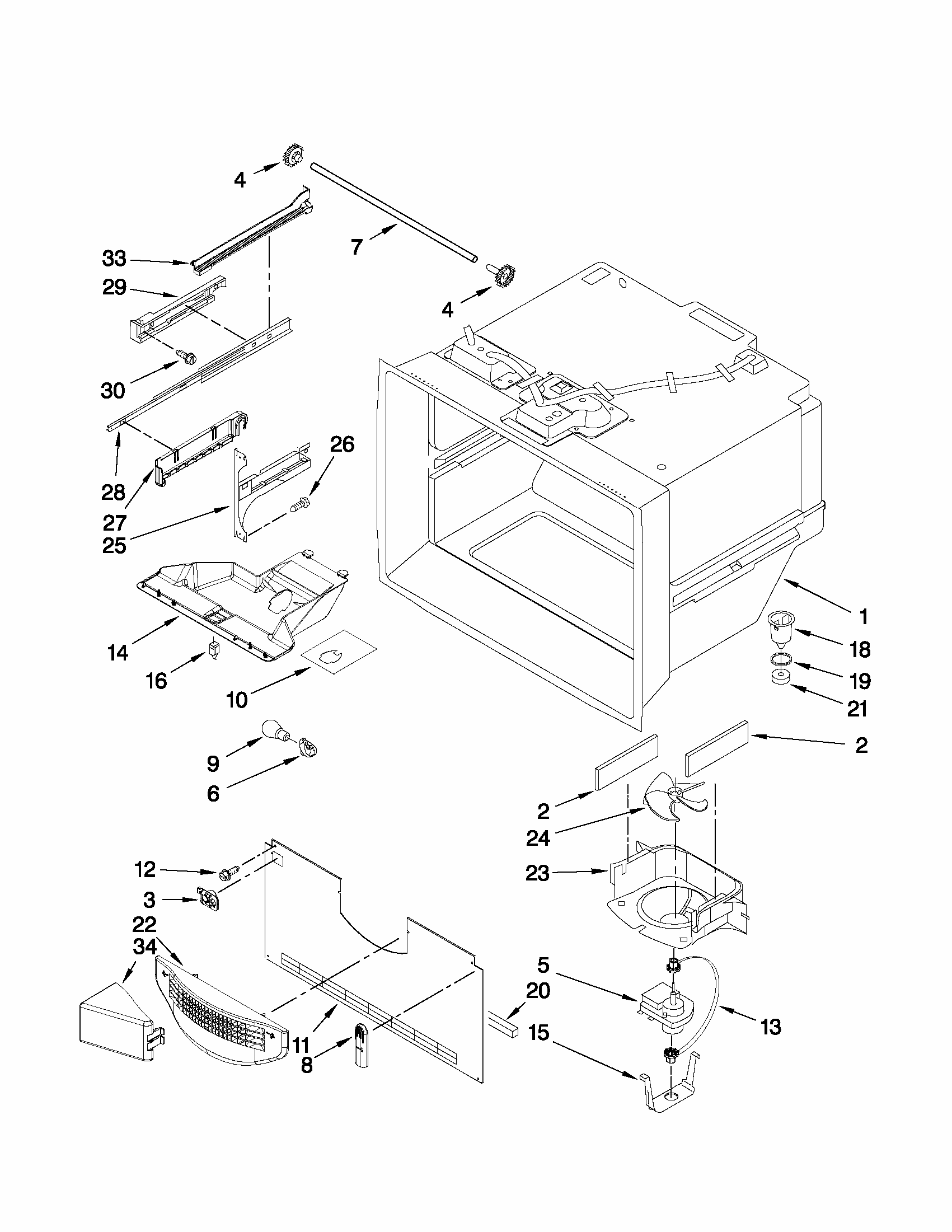 Freezer Liner Parts Diagram and Parts List for 59679222013  Kenmore Refrigerator