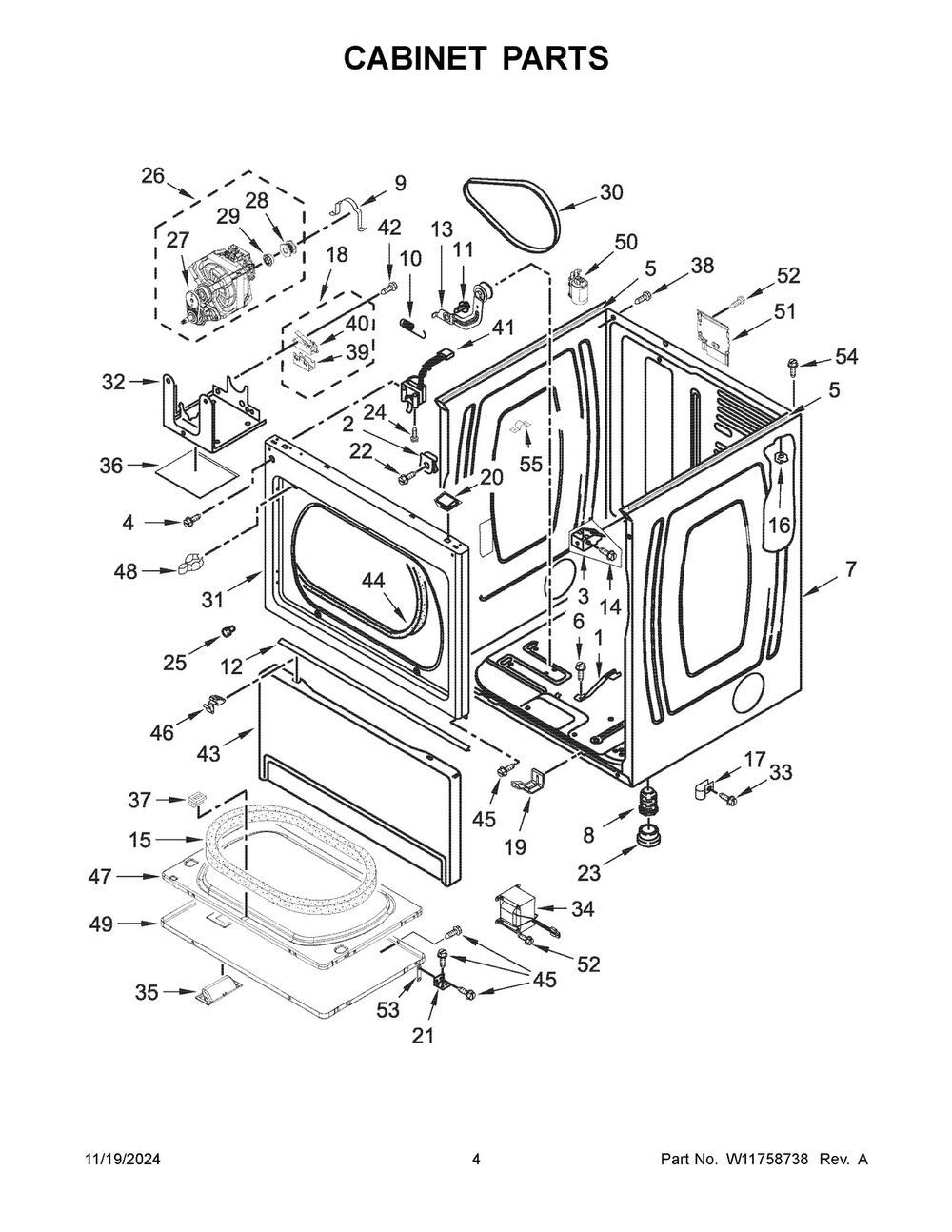 03 - Cabinet Parts Diagram and Parts List for MDG20PDFGW0  Whirlpool Dryer