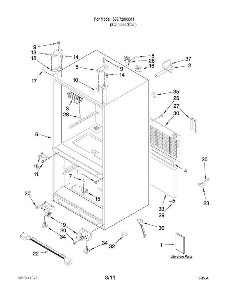 Cabinet Parts Diagram and Parts List for 10672003011  Kenmore Refrigerator