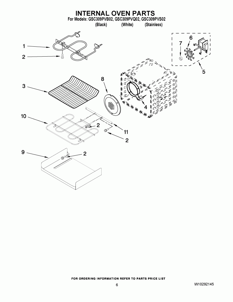 INTERNAL OVEN PARTS Diagram and Parts List for GSC309PVS02  Whirlpool Microwave Oven Combo