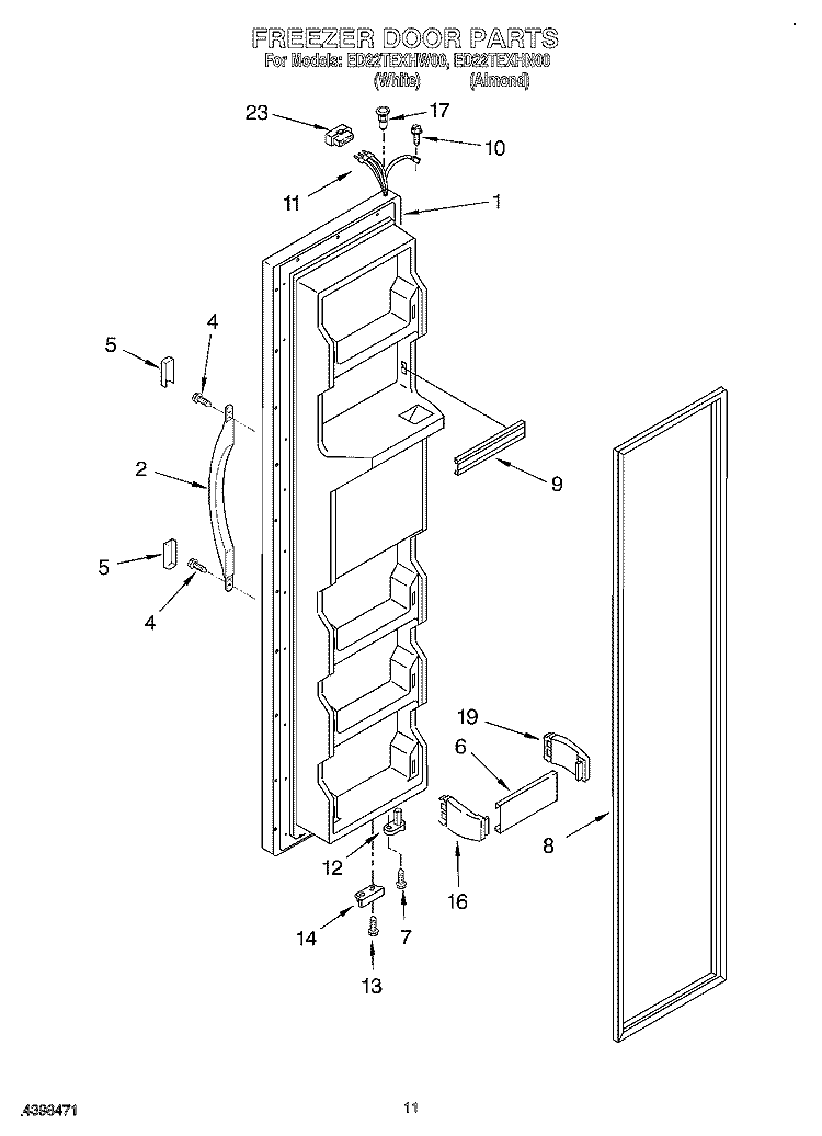 FREEZER DOOR Diagram and Parts List for ED22TEXHW00  Whirlpool Refrigerator