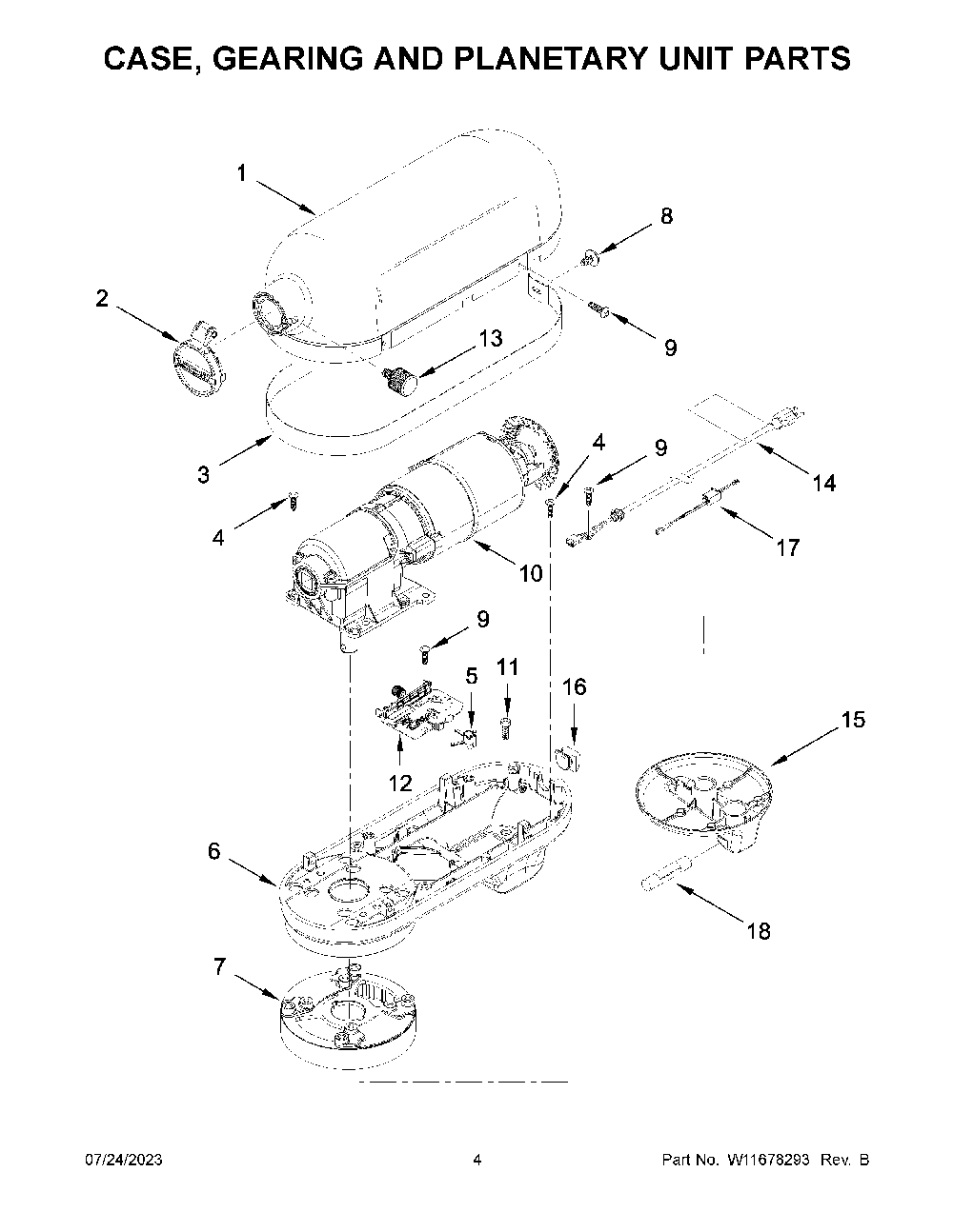 Case, Gearing And Planetary Unit Parts Diagram and Parts List for 5KSMC895AER1  KitchenAid Mixer