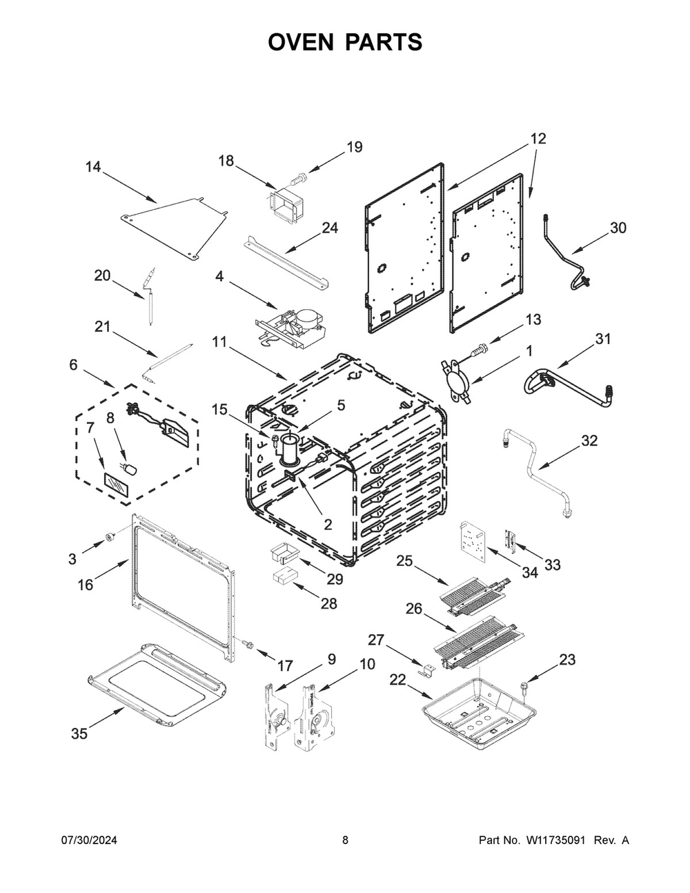 05 - Oven Parts Diagram and Parts List for KFGC500JYP07  Whirlpool Range