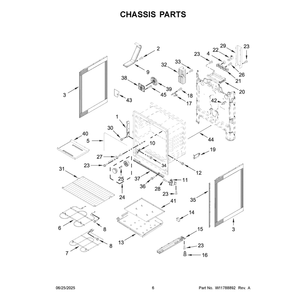 Chassis Parts Diagram and Parts List for WFES4530SV0  Whirlpool Range