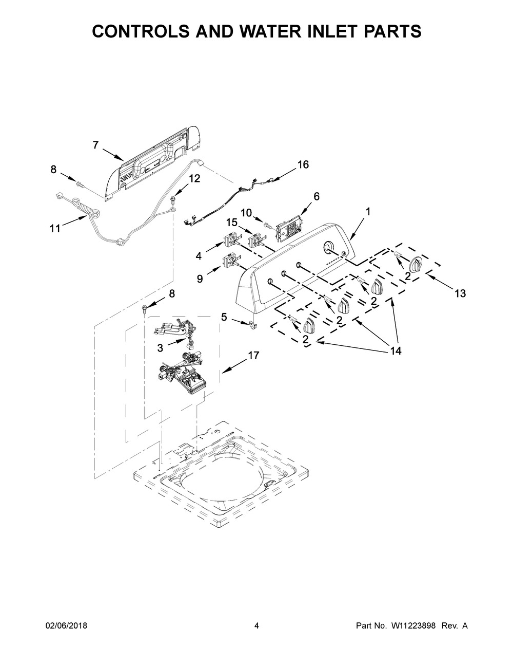 Controls And Water Inlet Parts Diagram and Parts List for WTW4850HW0  Whirlpool Washer