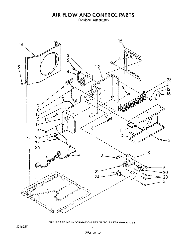 AIR FLOW AND CONTROL Diagram and Parts List for AR1200XW2  Whirlpool Air Conditioner