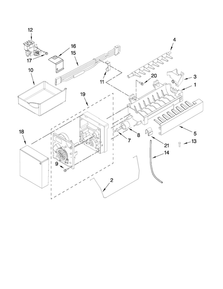 Icemaker Parts Diagram and Parts List for 10672003014  Kenmore Refrigerator