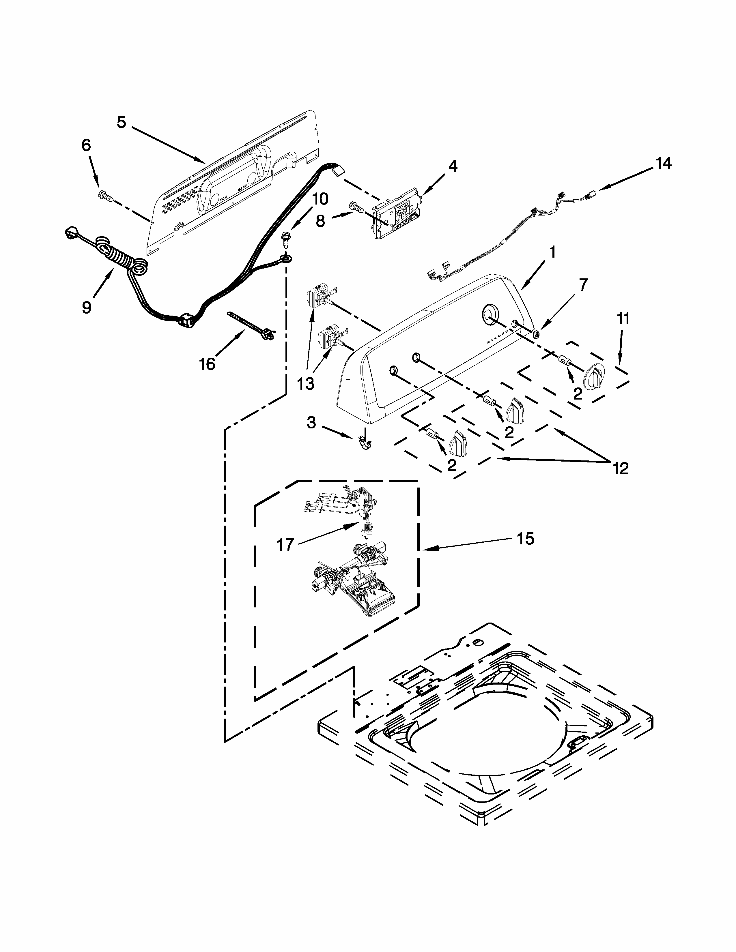 Controls And Water Inlet Parts Diagram and Parts List for RTW4641BQ1  Roper Washer