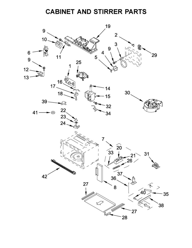 Cabinet And Stirrer Parts Diagram and Parts List for KMBP107ESS01  KitchenAid Microwave