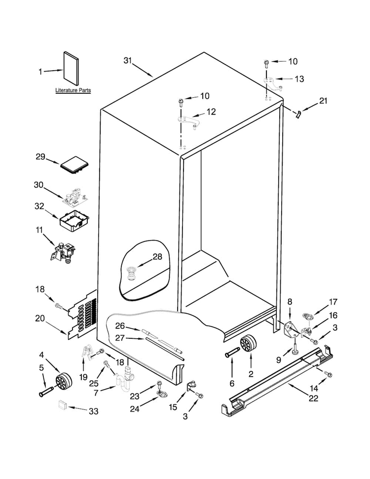 Cabinet Parts Diagram and Parts List for WRS576FIDM01  Whirlpool Refrigerator