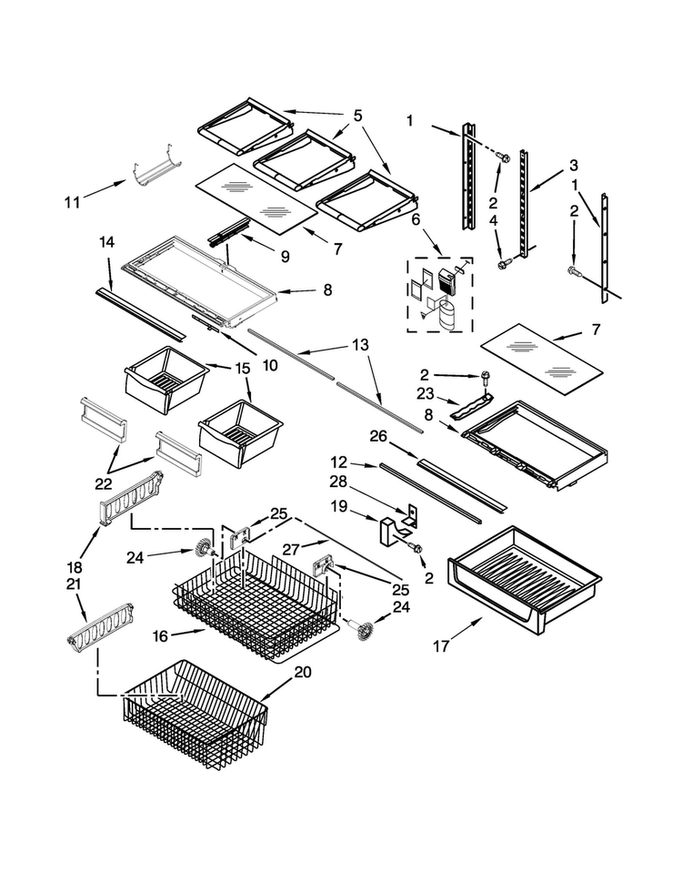 Shelf Parts Diagram and Parts List for KRBX109EBL00  KitchenAid Refrigerator