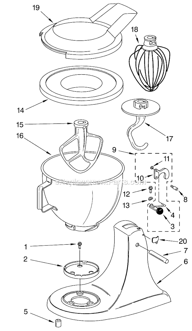 BASE AND PEDESTAL UNIT Diagram and Parts List for KSM90  KitchenAid Mixer