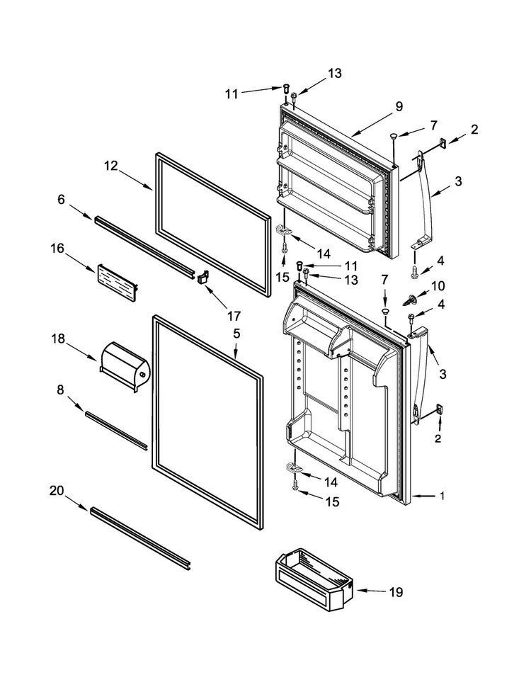 Door Parts Diagram and Parts List for 5GT311FFEW00  Whirlpool Refrigerator