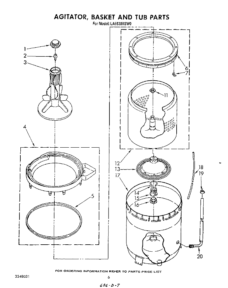 AGITATOR, BASKET AND TUB Diagram and Parts List for LA5530XSW0  Whirlpool Washer
