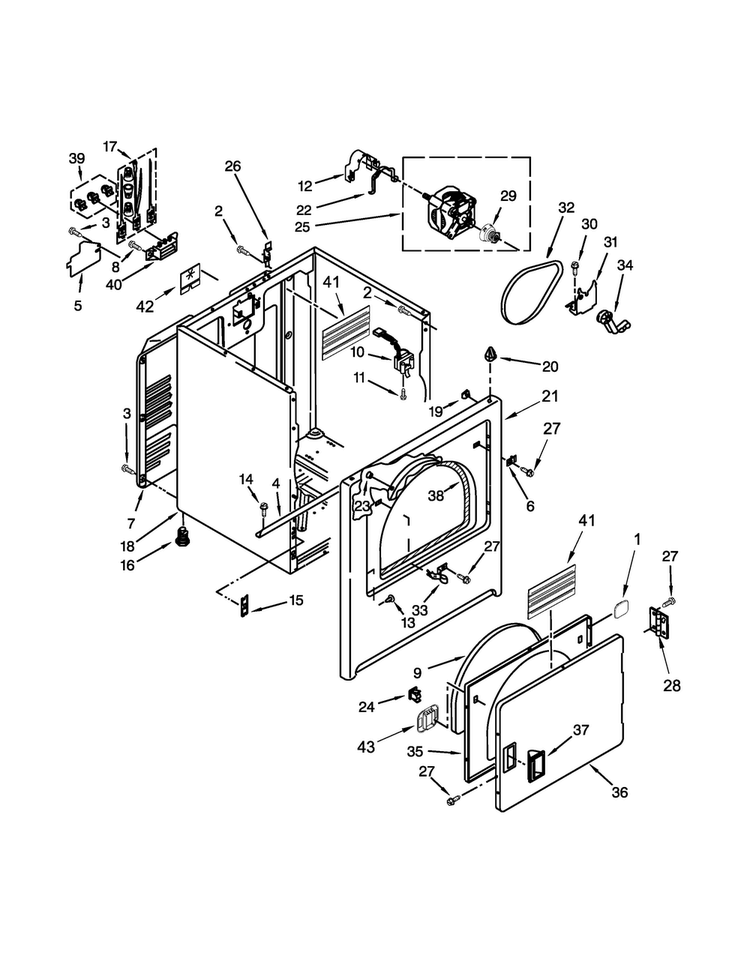 Cabinet Parts Diagram and Parts List for WED4800BQ1  Whirlpool Dryer