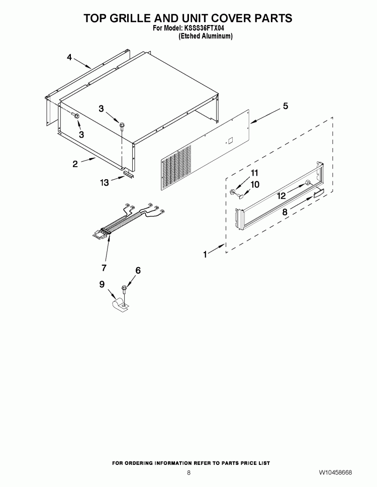 TOP GRILLE AND UNIT COVER PARTS Diagram and Parts List for KSSS36FTX04  KitchenAid Refrigerator