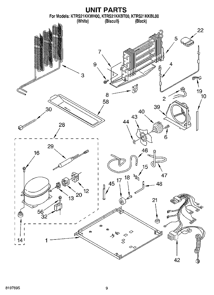 UNIT Diagram and Parts List for KTRS21KKBL00  KitchenAid Refrigerator