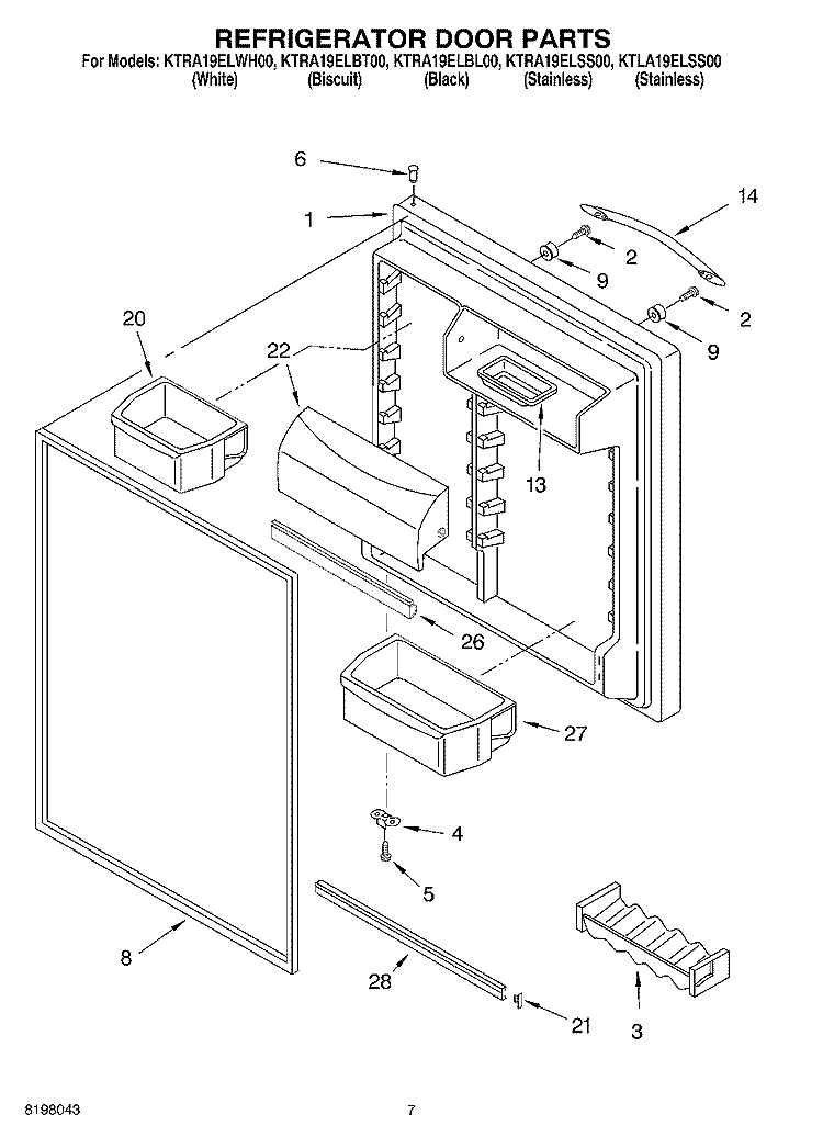REFRIGERATOR DOOR Diagram and Parts List for KTLA19ELSS00  KitchenAid Refrigerator