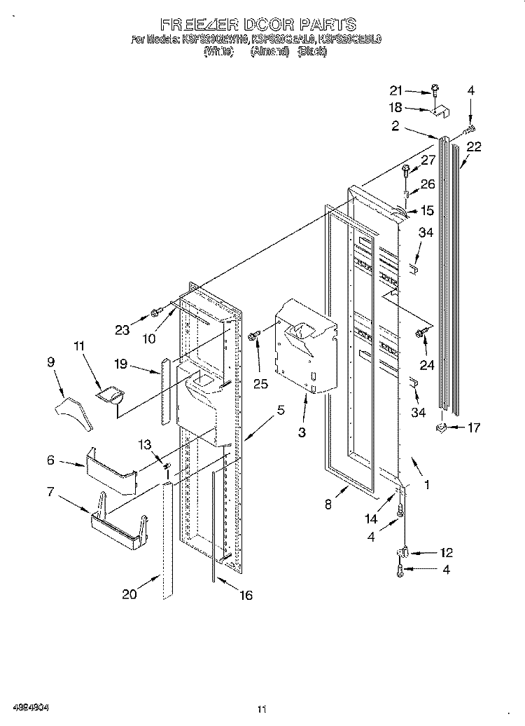 FREEZER DOOR Diagram and Parts List for KSFS20QEAL0  KitchenAid Refrigerator