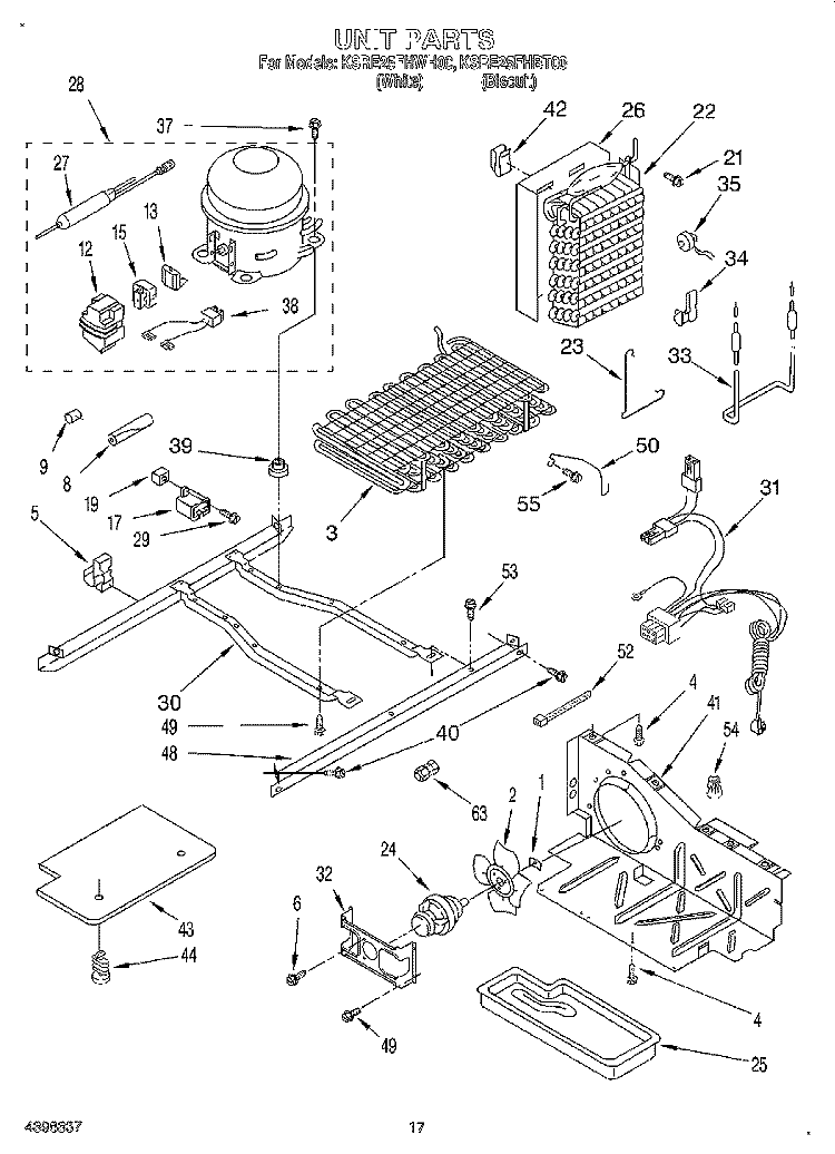 UNIT Diagram and Parts List for KSRE25FHBT00  KitchenAid Refrigerator