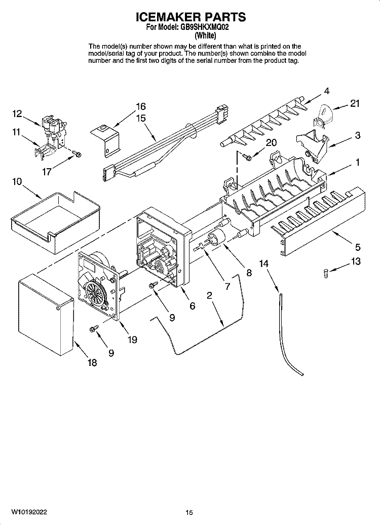ICEMAKER PARTS, OPTIONAL PARTS (NOT INCLUDED) Diagram and Parts List for GB9SHKXMQ02  Whirlpool Refrigerator