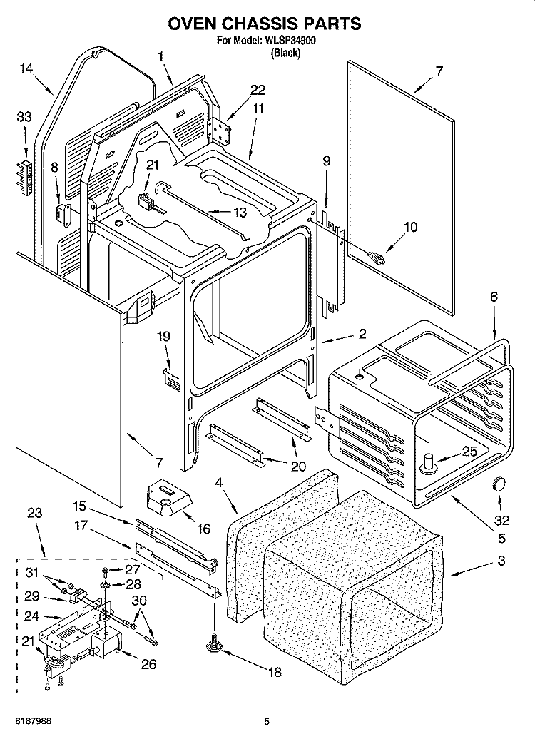OVEN CHASSIS PARTS Diagram and Parts List for WLSP34900  Whirlpool Range