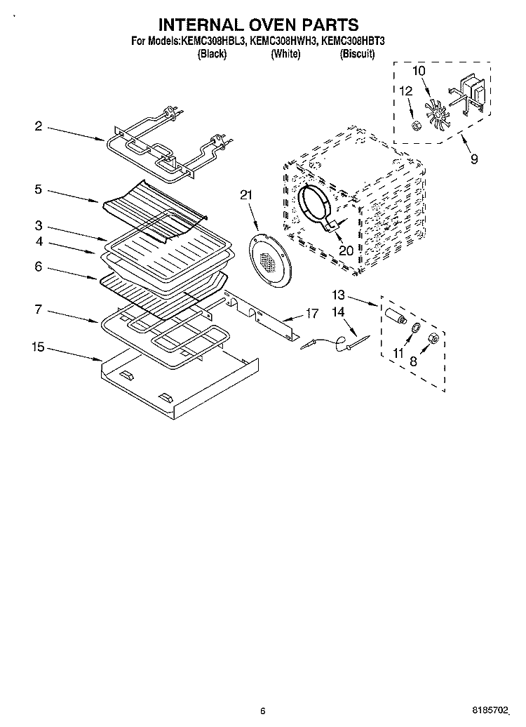 INTERNAL OVEN Diagram and Parts List for KEMC308HBT3  KitchenAid Microwave Oven Combo