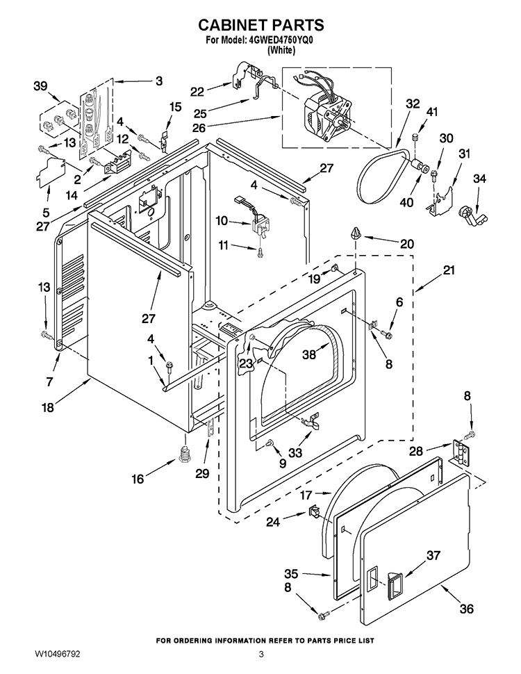 CABINET PARTS Diagram and Parts List for 4GWED4750YQ0  Whirlpool Dryer