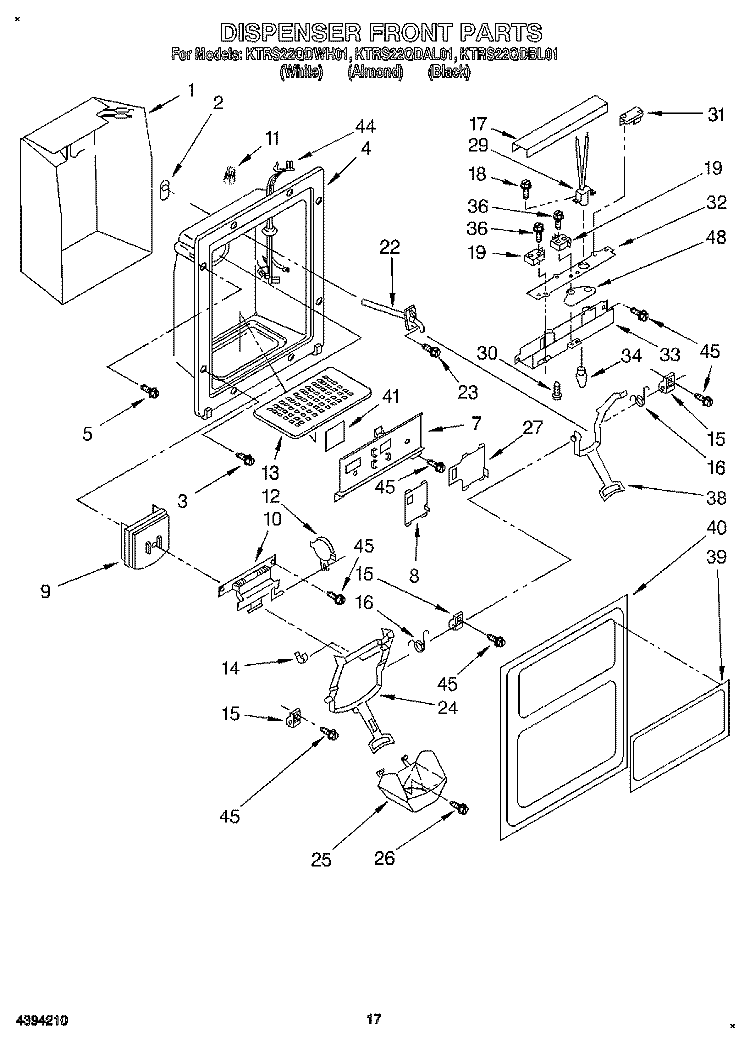 DISPENSER FRONT, LIT/OPTIONAL Diagram and Parts List for KTRS22QDBL01  KitchenAid Refrigerator