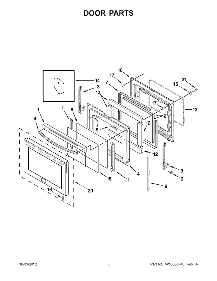 DOOR PARTS Diagram and Parts List for KERS206XSS3  KitchenAid Range