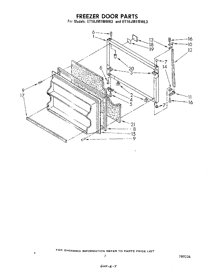 FREEZER DOOR Diagram and Parts List for ET16JM1MWR3  Whirlpool Refrigerator