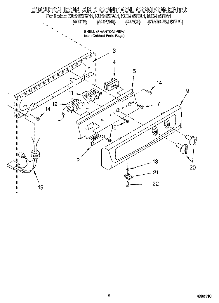 ESCUTCHEON AND CONTROL Diagram and Parts List for KUIS185FBL1  KitchenAid Ice Maker