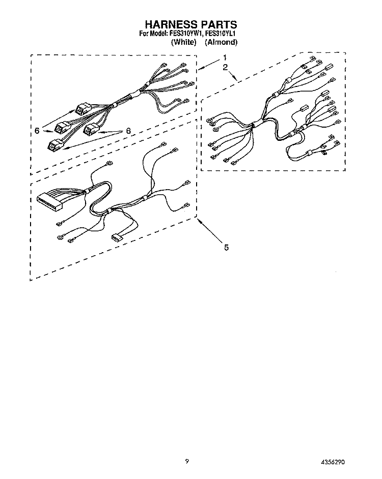 WIRING HARNESS Diagram and Parts List for FES310YL1  Whirlpool Range