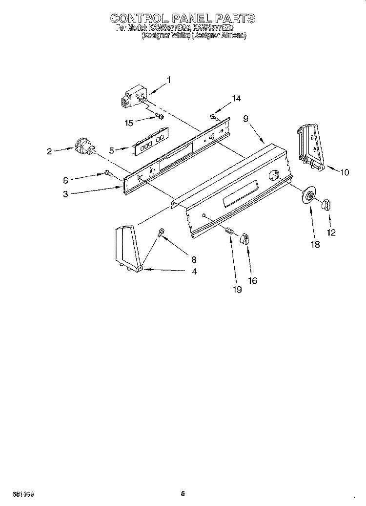 CONTROL PANEL Diagram and Parts List for KAWS577EZ0  KitchenAid Washer