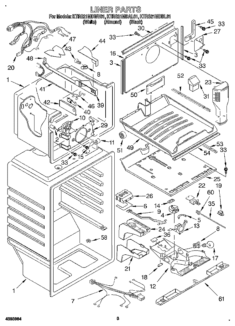 LINER Diagram and Parts List for KTRS21MDAL01  KitchenAid Refrigerator