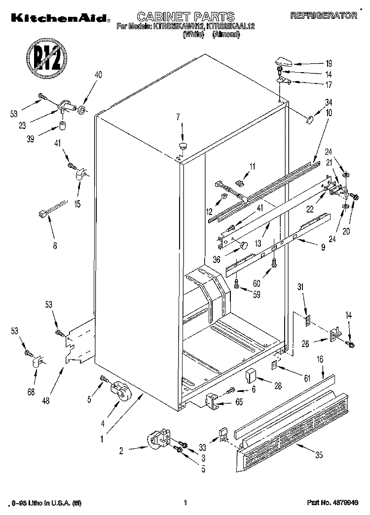 CABINET Diagram and Parts List for KTRS25KAWH12  KitchenAid Refrigerator