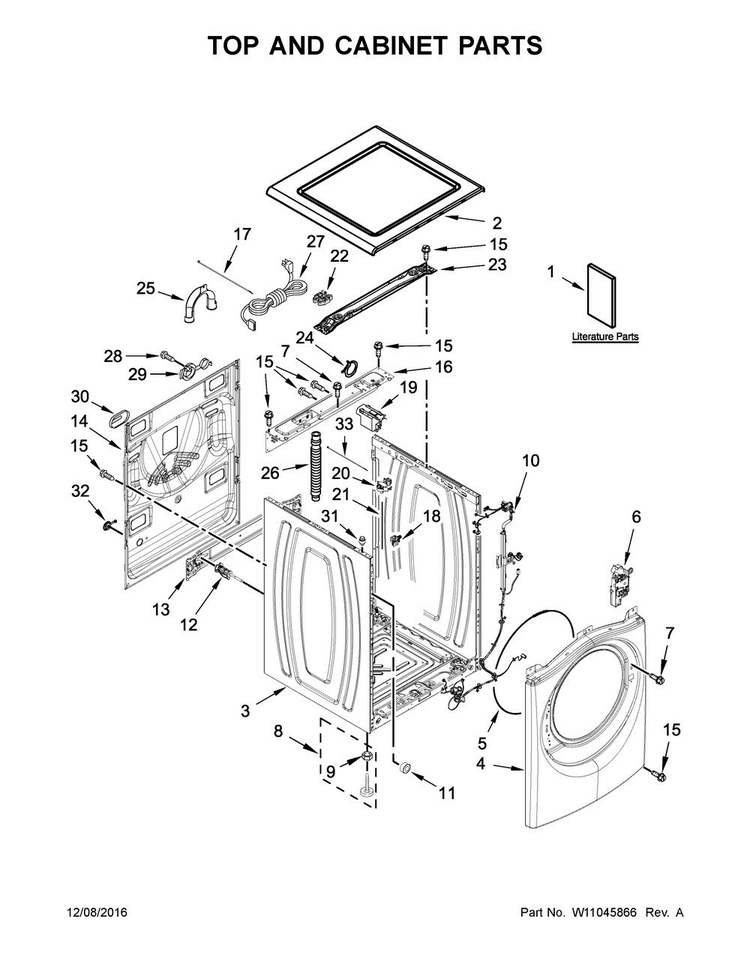 Top And Cabinet Parts Diagram and Parts List for WFW90HEFC1  Whirlpool Washer