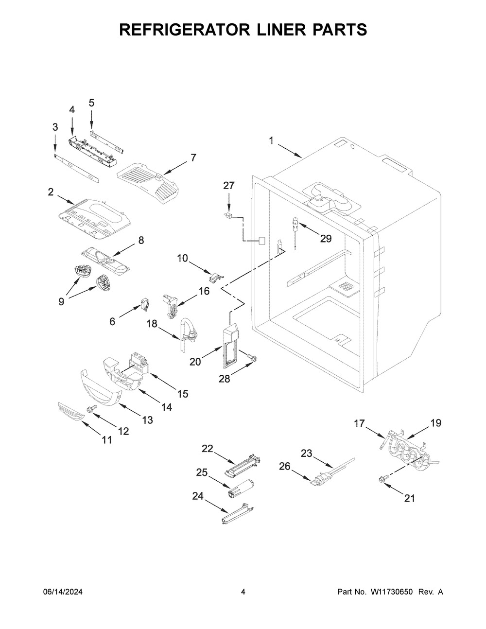 Refrigerator Liner Parts Diagram and Parts List for KRFC302ESS09  KitchenAid Refrigerator