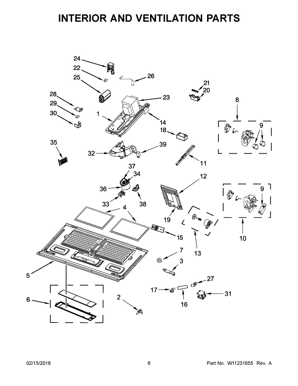 Interior And Ventilation Parts Diagram and Parts List for YKMHC319ES2  Whirlpool Microwave