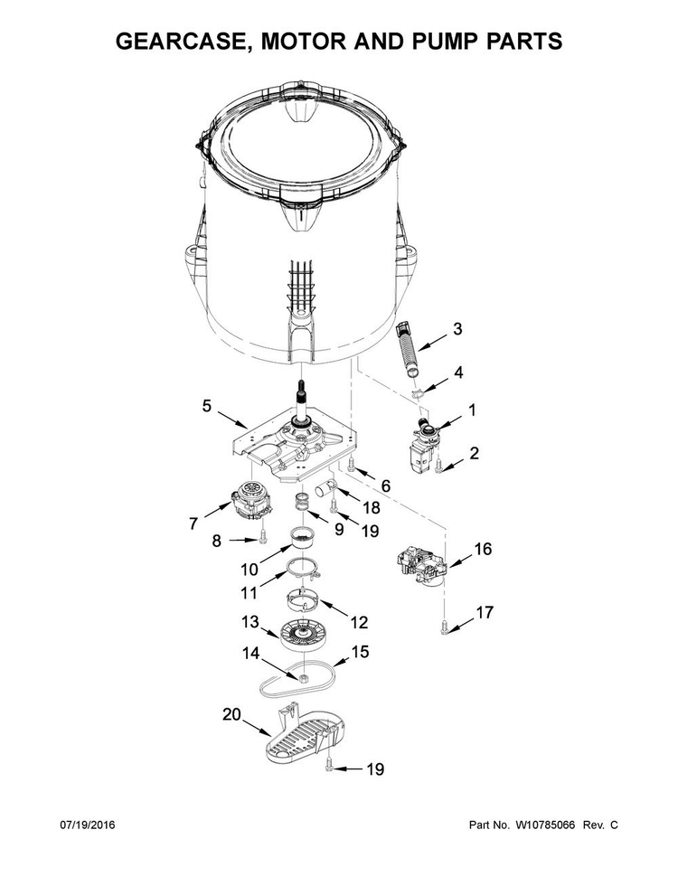 Gearcase, Motor And Pump Parts Diagram and Parts List for ITW4671EW0  Inglis Washer