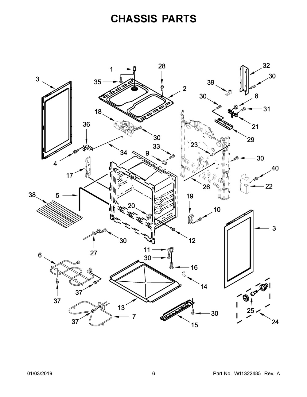 Chassis Parts Diagram and Parts List for WFC315S0HW0  Whirlpool Range