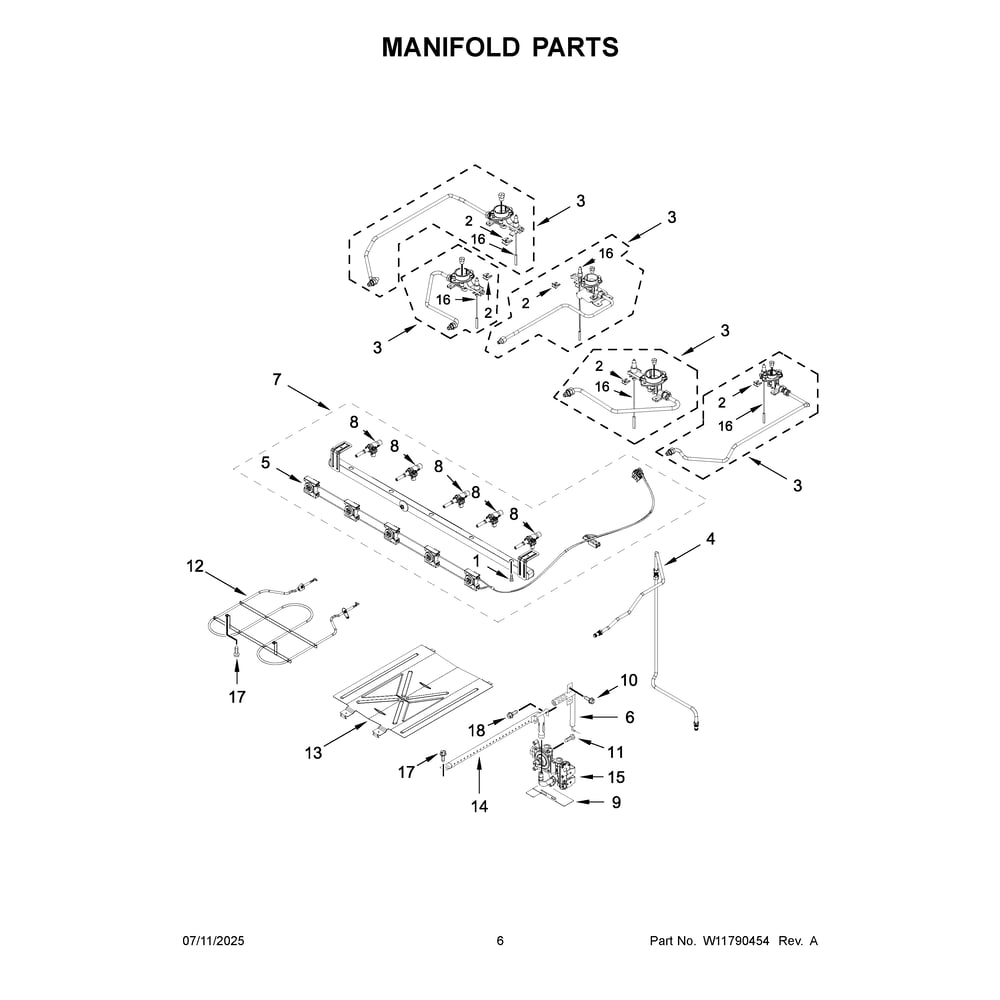 Manifold Parts Diagram and Parts List for WFGS5730SZ0  Whirlpool Range