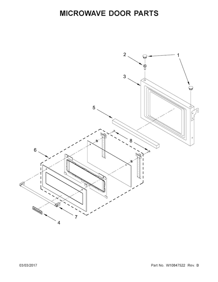 Microwave Door Parts Diagram and Parts List for KMBP100EBS01  KitchenAid Microwave