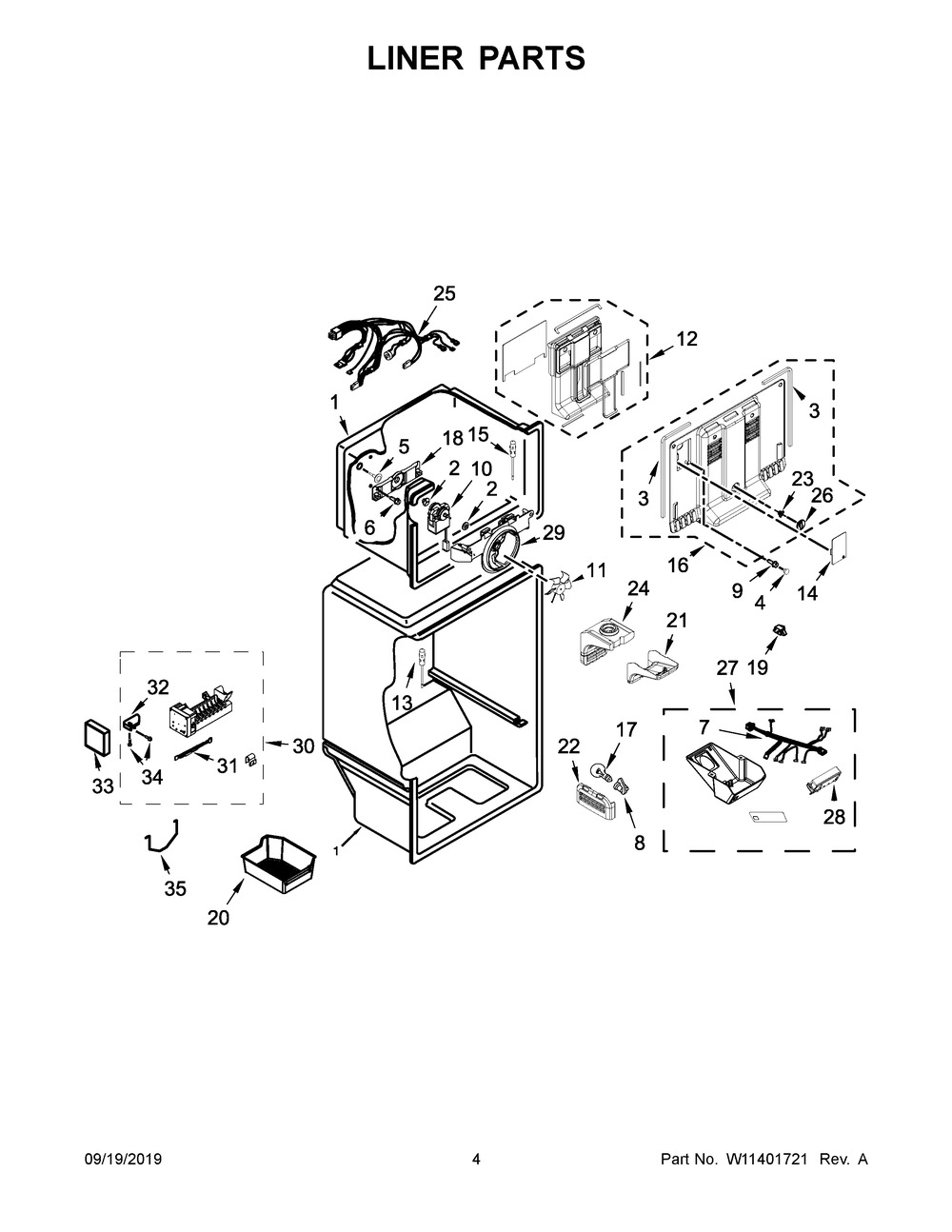 Liner Parts Diagram and Parts List for WRT318FMDB05  Whirlpool Refrigerator