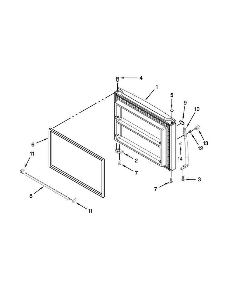 Freezer Door Parts Diagram and Parts List for WRT359SFYM02  Whirlpool Refrigerator