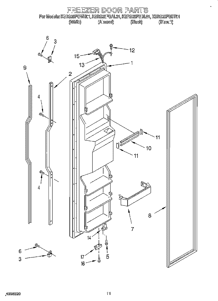 FREEZER DOOR Diagram and Parts List for KSRS25FGWH01  KitchenAid Refrigerator