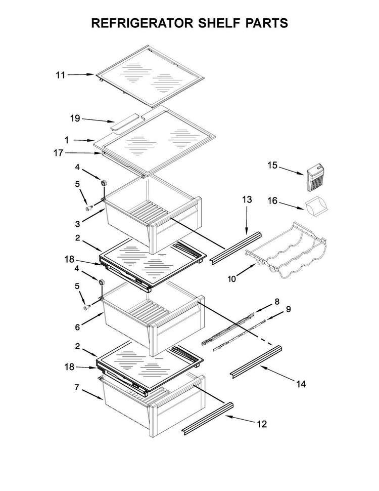 Refrigerator Shelf Parts Diagram and Parts List for KRSC503ESS00  KitchenAid Refrigerator