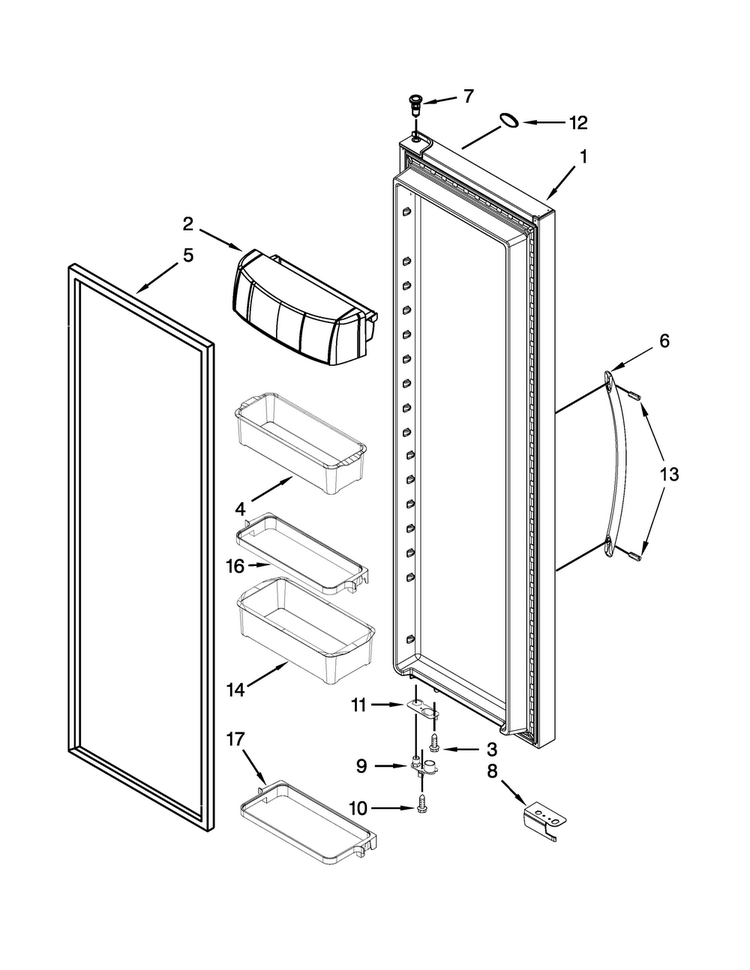 Refrigerator Door Parts Diagram and Parts List for 7KSC24C8EY00  KitchenAid Refrigerator