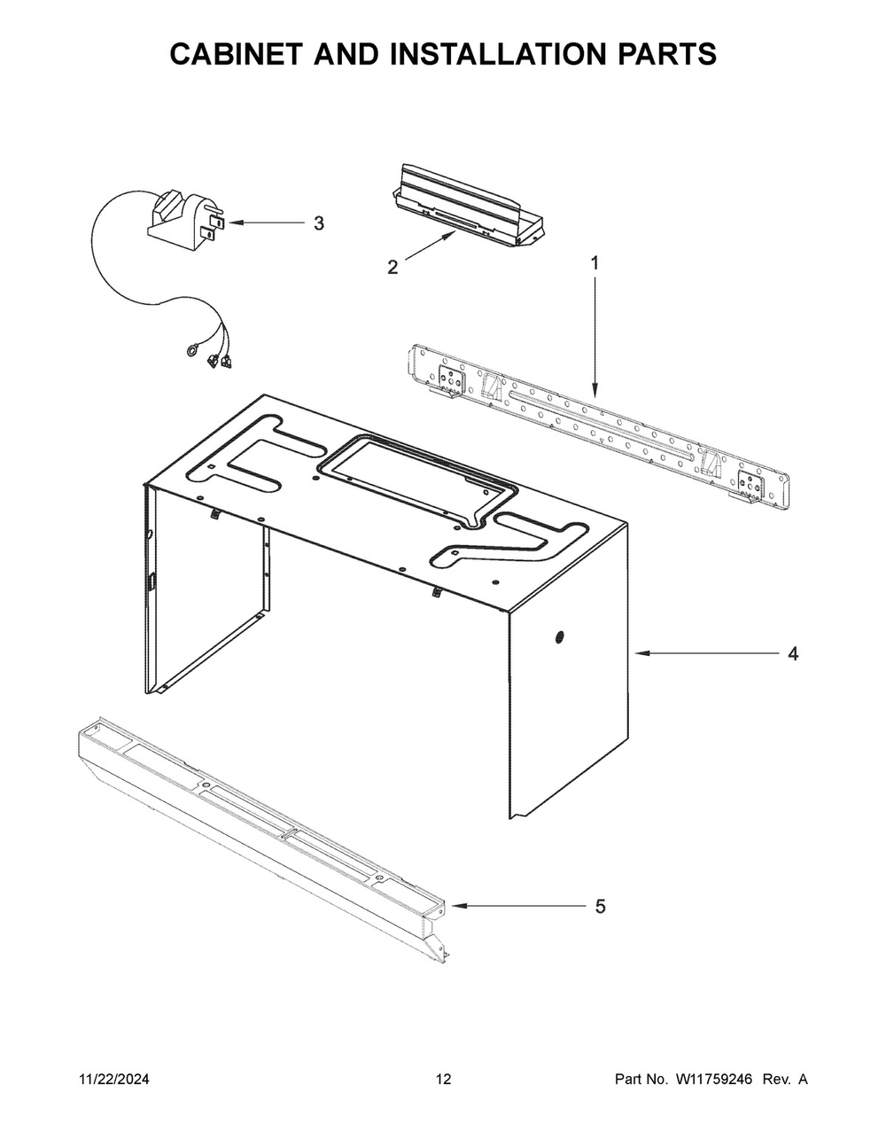 07 - Cabinet And Installation Parts Diagram and Parts List for WMH32519HV11  Whirlpool Microwave