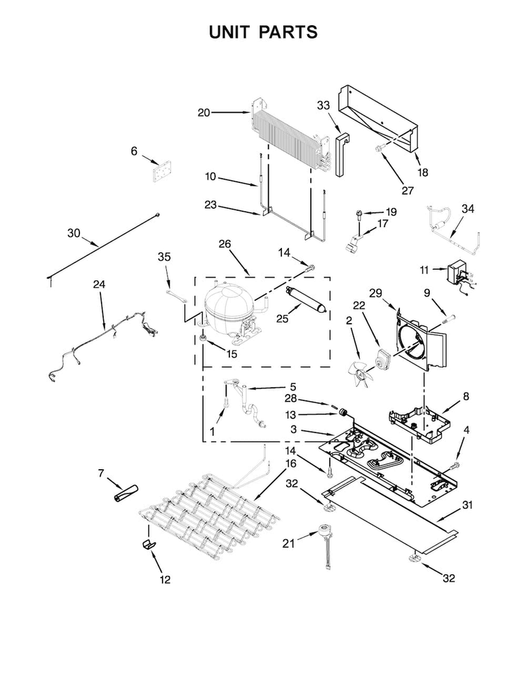 Unit Parts Diagram and Parts List for KRFF507EWH01  KitchenAid Refrigerator